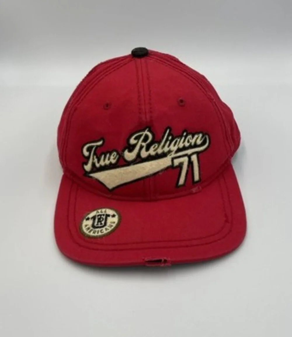 True Religion One Size Fits All Hat Red Embroidered Spellout 71